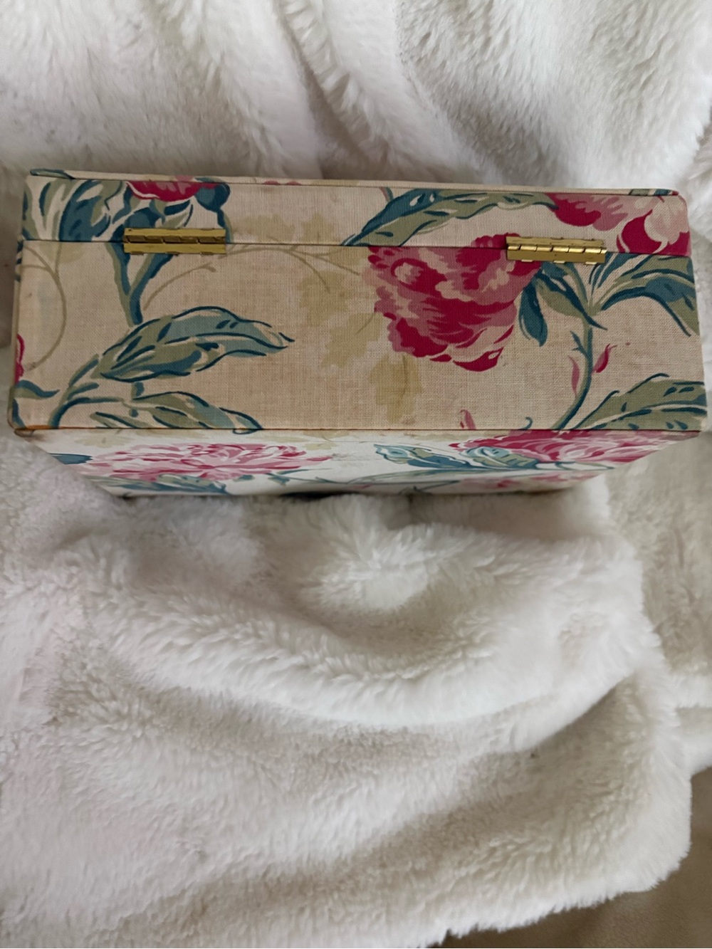 Vintage Laura Ashley Floral Jewelry Box with Mirror - Pink & Teal Accents - Picture 3 of 6